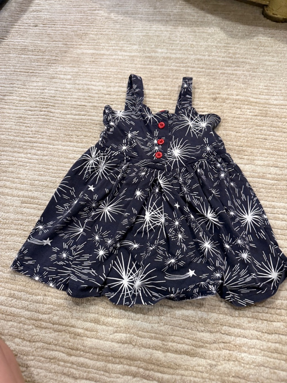 Hanna Andersson Navy Sundress with White Firework Print and Red Buttons
